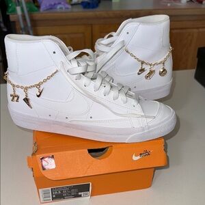 Nike White High-Top Sneakers with Charm Detail